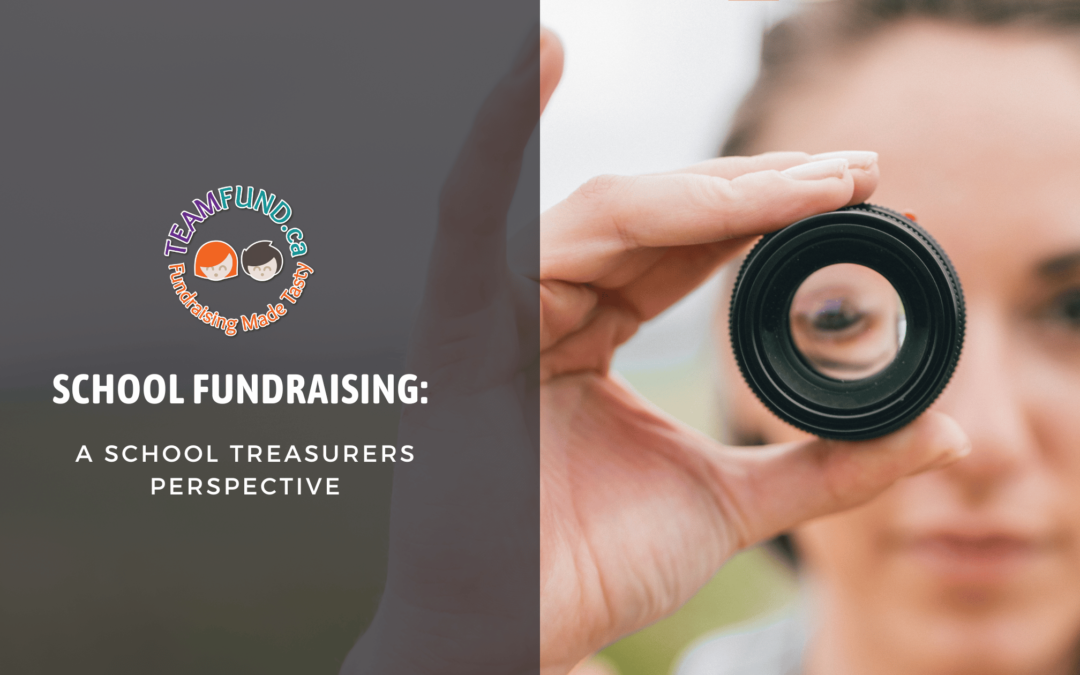A perspective lens eluding to the text on the right side which contains the title of the article. School fundraising: A School Treasurers Perspective.