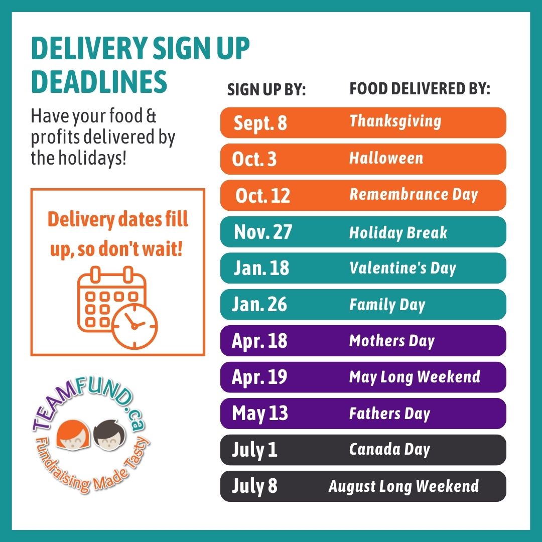 2023/2024 Sign Up Deadlines for Holiday and Long Weekend Delivery